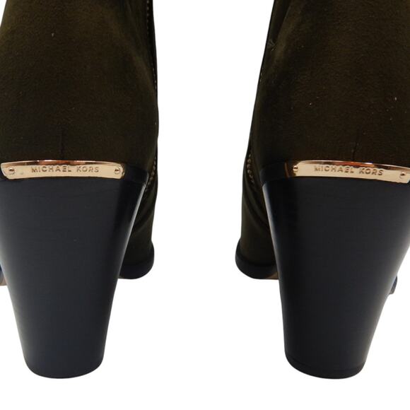 Michael Kors MK Dover Faux Suede Stretch Heeled Ankle Boots Booties Olive Sz 9M - Picture 6 of 13